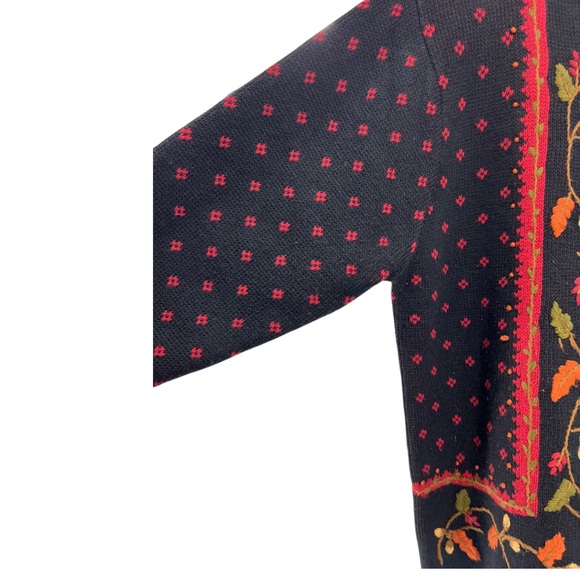 Crystal Kobe vintage button up sweater cardigan fall leaves embroidered M dots - Picture 2 of 9